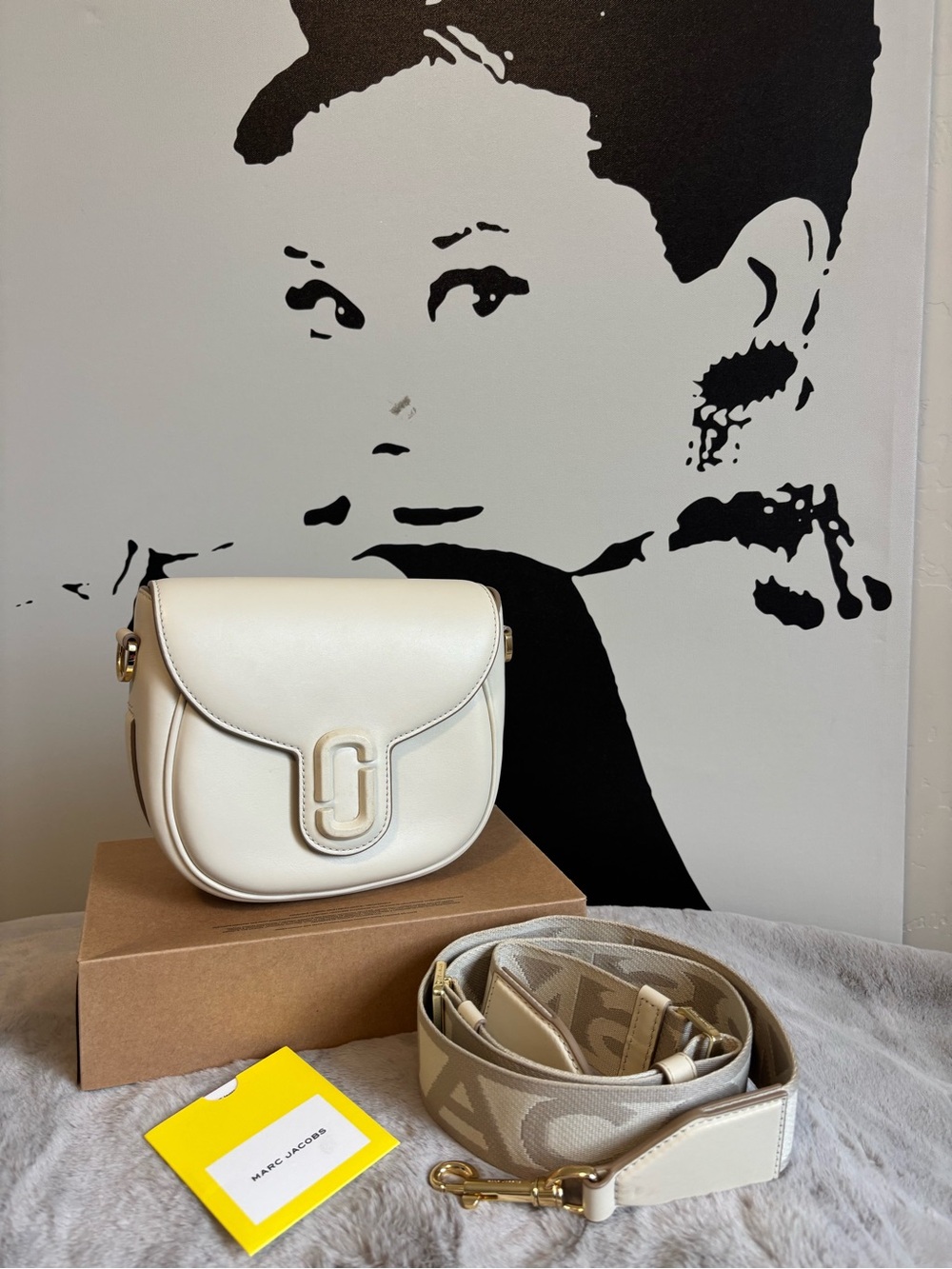 Marc Jacobs Ivory Leather Saddle Crossbody with Logo Hardware